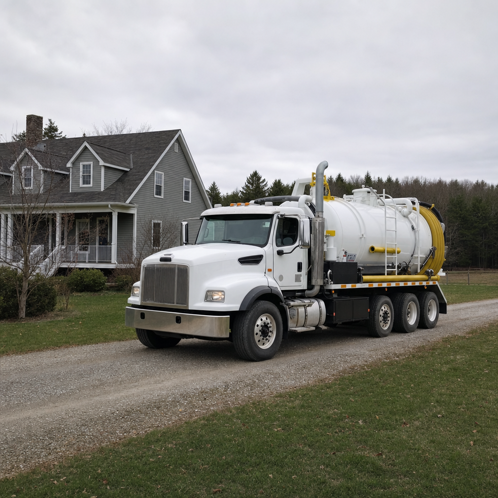 Septic vacuum truck arriving at a Atlanta home for same-day emergency service